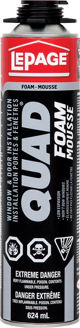 LePage Quad 1482482 Foam Sealant, Tan, 1 to 6 hr Functional Cure, 14 to 86 deg F, 598 g Aerosol Can